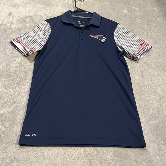 New England Patriots Shirt Polo Mens Small Blue Gray NFL Football Nike Dri-FIT - Picture 1 of 8